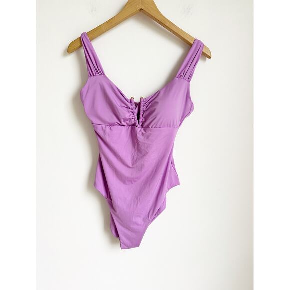 Becca Color Code Viviana Plunge One Piece Swimsuit Lavender Purple Size 4 - Picture 2 of 7